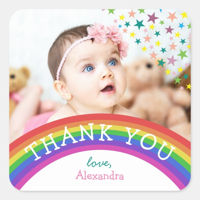 Kids Photo Birthday Thank You Square Sticker (Front)
