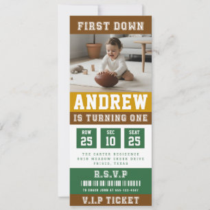 Kids Photo First Birthday Party Football Ticket Invitation