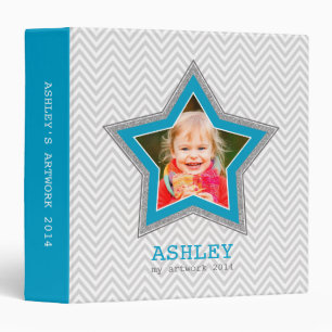 KIDS PHOTO grey chevron pattern star frame blue Binder