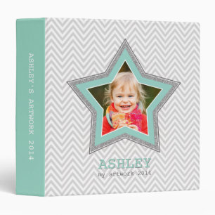 KIDS PHOTO grey chevron pattern star frame mint Binder