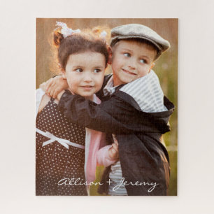 Kids Photo Modern Script Monogram Name Jigsaw Puzzle