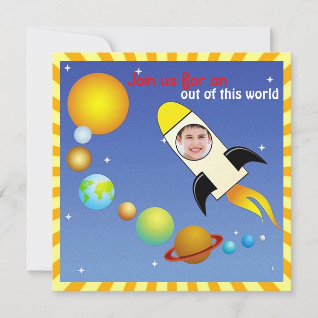 Kids Photo Outerspace Rocket Birthday Party Invite (Front)