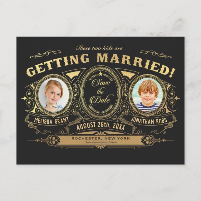 Kids Photo Save the Date Postcards Gold Foil (Front)