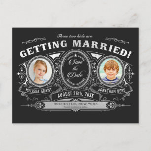 Kids Photo Save the Date Postcards Silver Foil
