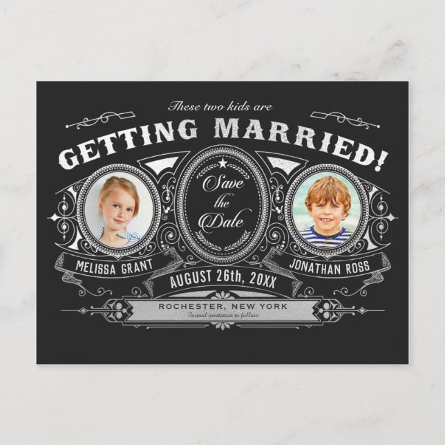 Kids Photo Save the Date Postcards Silver Foil (Front)