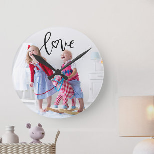Kids Photo with Love Text Overlay Round Clock
