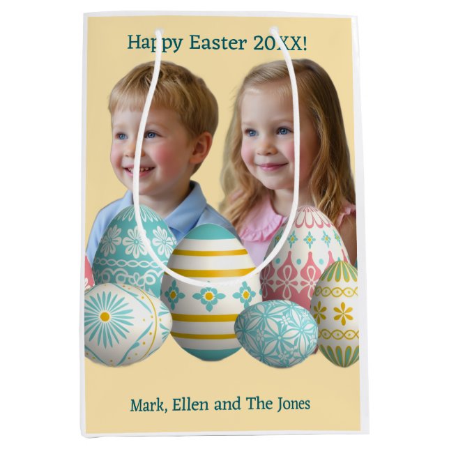 Kids Photos Easter Painted Eggs  Medium Gift Bag (Front)