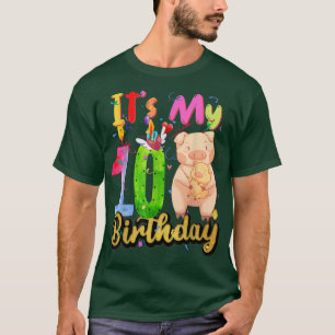 Kids Pig 10th Birthday 10 Years Old Pig Birthday37 T-Shirt