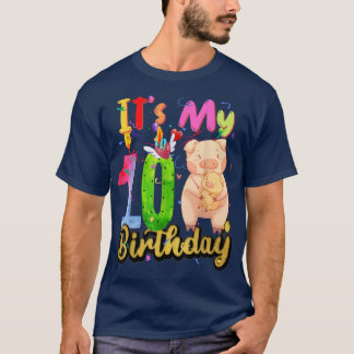 Kids Pig 10th Birthday 10 Years Old Pig Birthday  T-Shirt