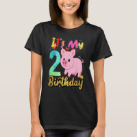 Kids Pig 2th Birthday 2 Years Old Pig Birthday