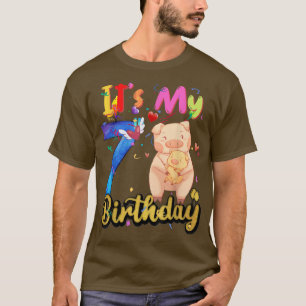 Kids Pig 7th Birthday 7 Years Old Pig Birthday3811 T-Shirt