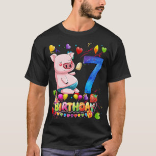 Kids Pig Birthday Party 7 Year Old Boy 7th Pig Bir T-Shirt