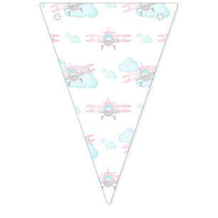 Kids Pink Airplane Flying Aviation Birthday Bunting Flags