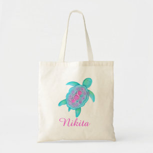 Kids Pink Aqua turtle hearts library bag