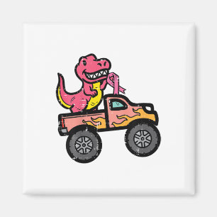 Kids Pink Dino Monster Truck Breast Cancer Awarene Magnet