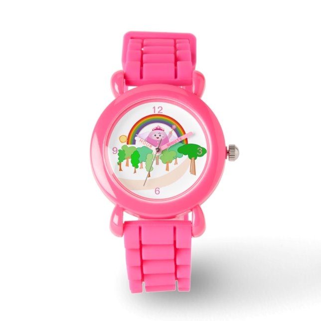 Kids Pink Glitter Strap Cute Fairy Rainbow Watch (Front)