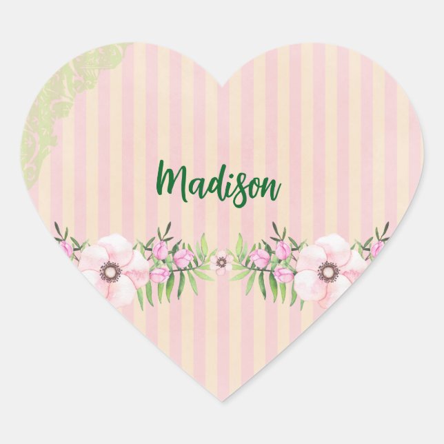 Kids Pink Heart Name Stickers (Front)