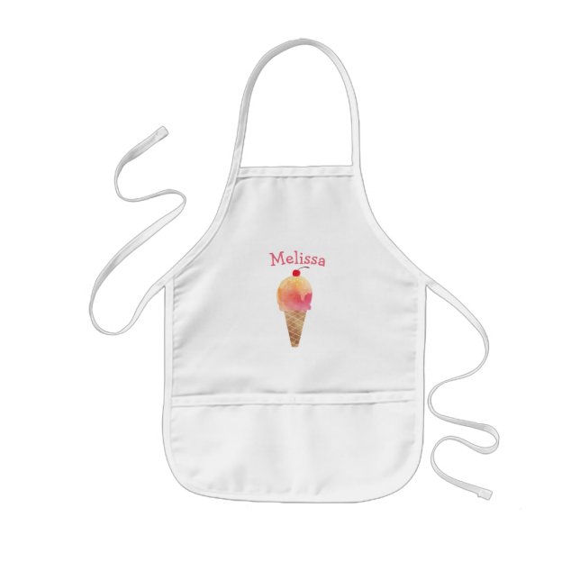Kids Pink Ice Cream Personalized Monogram Kids Apron (Front)