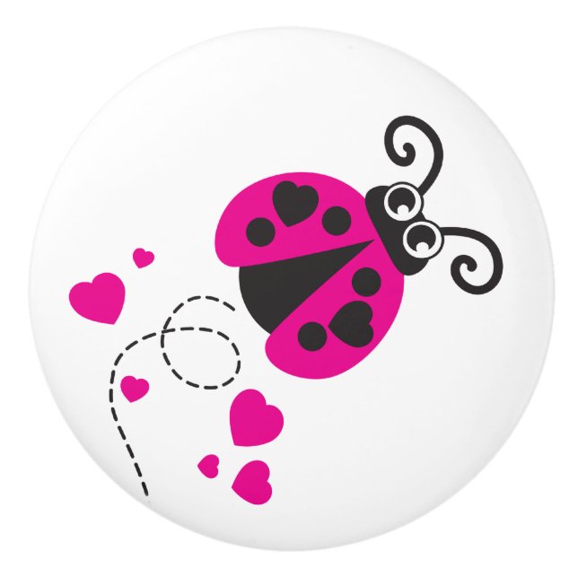 Kids pink ladybug ladybird insect graphic doorknob ceramic knob (Front)