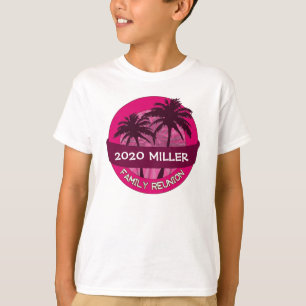 Kids pink palm tree custom name reunion tshirt