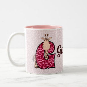 Kid's Pink Personalized Monogram "G" Two-Tone Coffee Mug