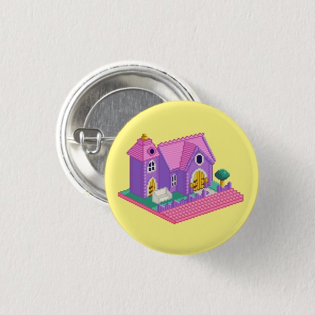 Kids Pink Purple Pixel Art 90s Toy Church Sticker 1 Inch Round Button (Front & Back)