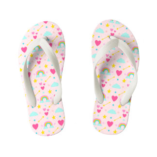 Kids Pink Rainbow Patterned Flip Flops