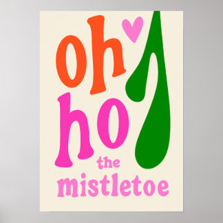 Kids pink retro Christmas Mistletoe Art Print