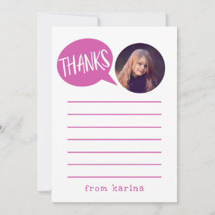 Kids Pink Thank You Card with Custom Photo