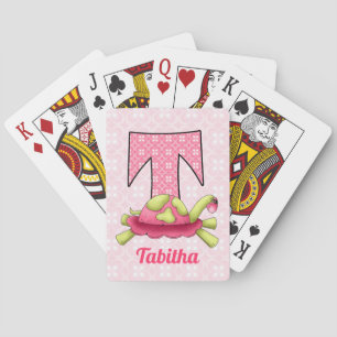 Kid's Pink Turtle Monogram Letter T and Name Playing Cards