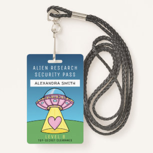 Kids Pink UFO Party Alien Research Security Pass Badge