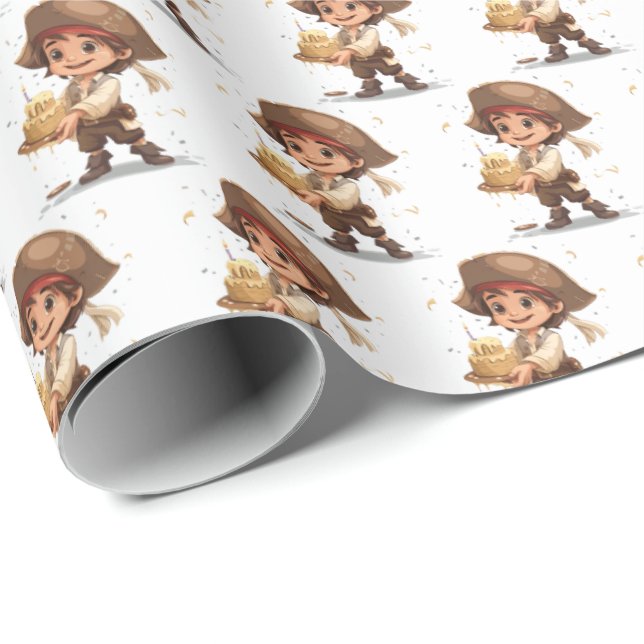 Kids Pirate Birthday Gift Wrapping Paper Boy (Roll Corner)