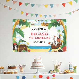 Kids Pirate Ship Ahoy Matey Birthday Welcome Banner