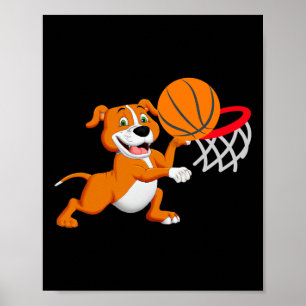 Kids Pitbull Dog Playing Bysketbyll Dog Sports Gam Poster