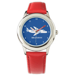 Kids Plane Boys Blue Custom Name Watch