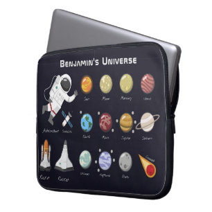 Kids Planets Astronaut Monogram Colorful Universe Laptop Sleeve