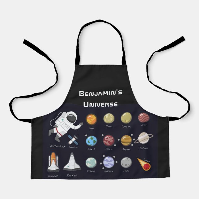 Kids Planets Astronaut Monogram Colourful Universe Apron (Front)