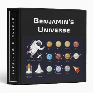Kids Planets Astronaut Monogram Colourful Universe Binder