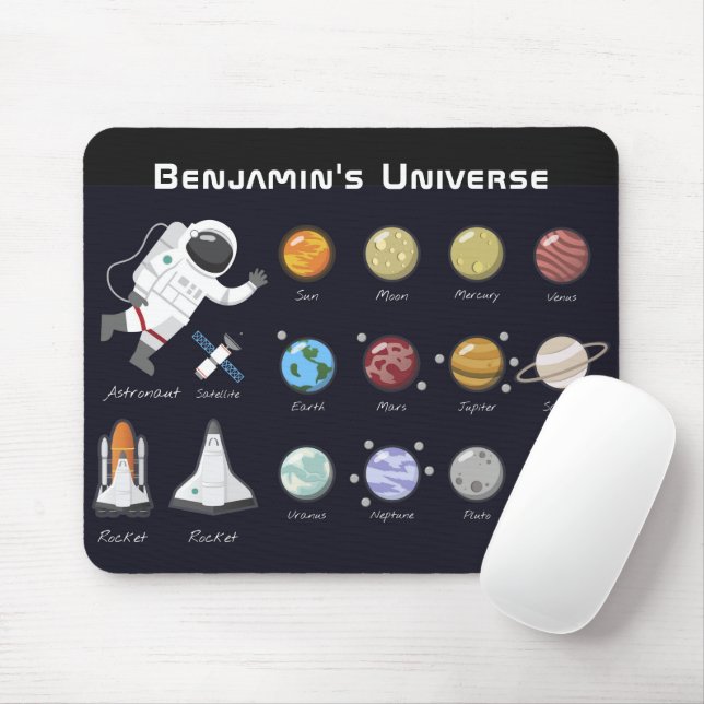 Kids Planets Astronaut Monogram Colourful Universe Mouse Pad (With Mouse)