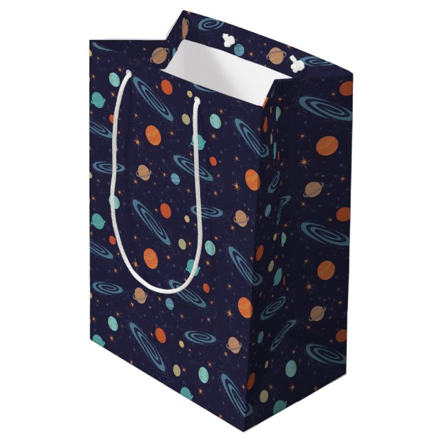 Kids Planets Solar System Galaxy Sparkling Stars Medium Gift Bag (Back Angled)