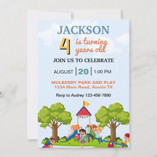 Kids Play Day in the Park Any Age Birthday Party Invitation (Front)