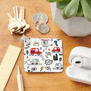 Kids Playful Transport Pattern Keychain
