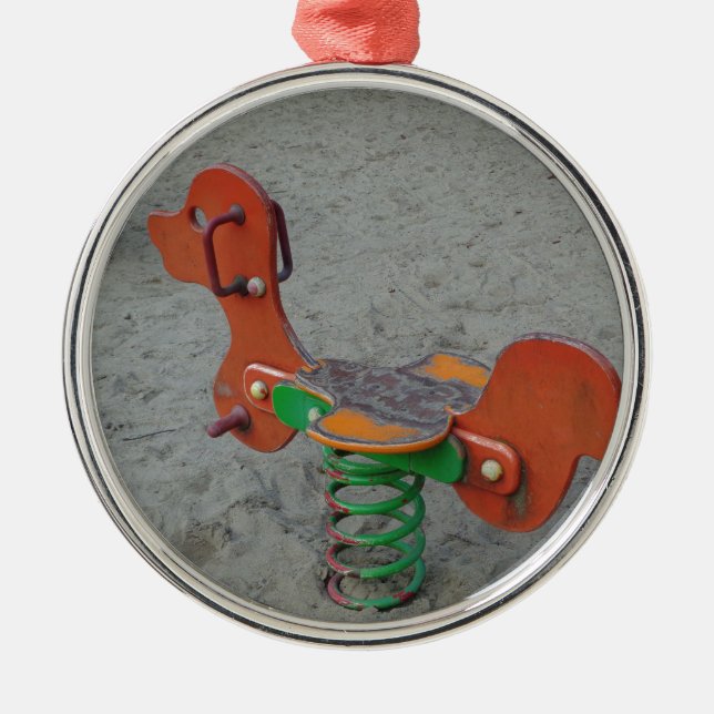 Kids Playground Orange Dog Toy in Sand Metal Ornament (Front)