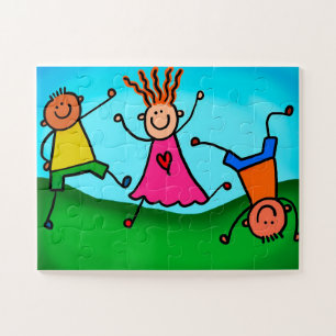 Kids Playing Jigsaw Puzzle