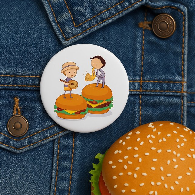 Kids Playing Music on Giant Cheeseburgers  3 Inch Round Button (Creator Uploaded)