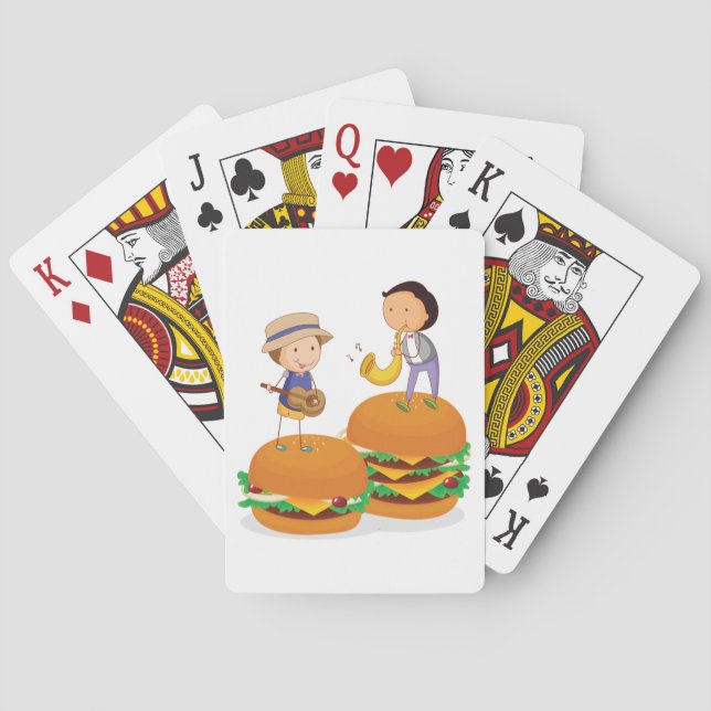 Kids Playing Music on Giant Cheeseburgers  Cards (Back)