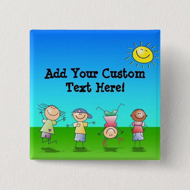 Kids Playing Outdoors on a Sunny Day 2 Inch Square Button (Front)
