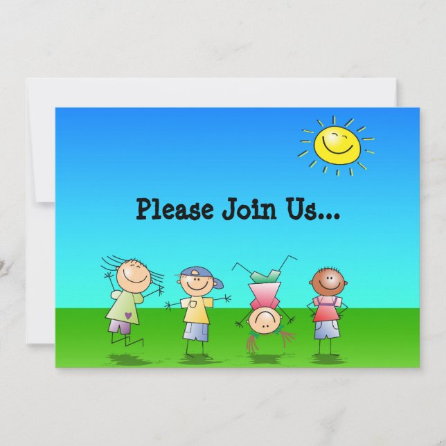 Kids Playing Outdoors on a Sunny Day Invitation (Front)