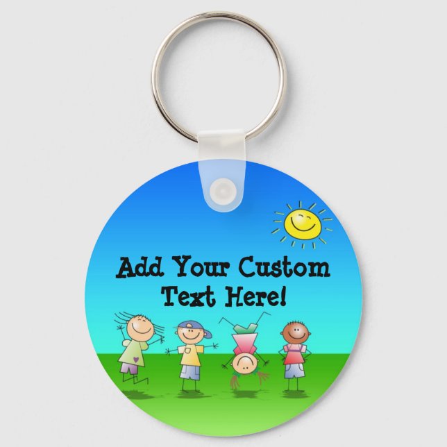 Kids Playing Outdoors on a Sunny Day Keychain (Front)