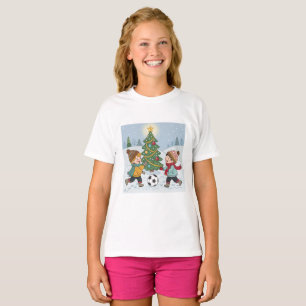 Kids Playing Soccer Under the Snow T-Shirt